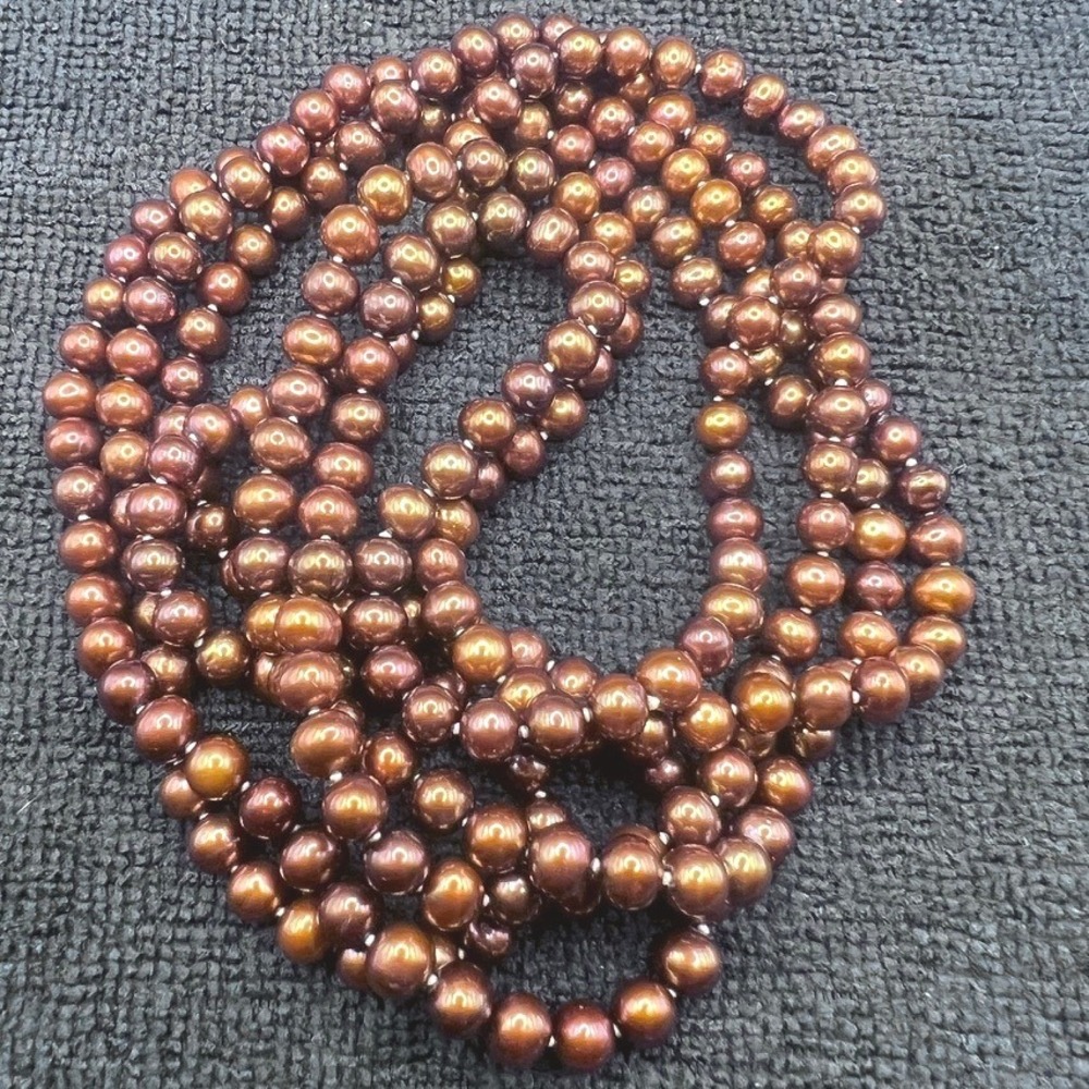 Vintage Glass Beaded Necklace Copper Tone Knotted 70" Flapper Opera‎ .7mm
